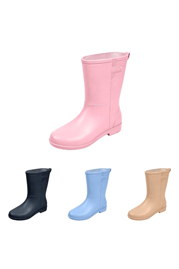 Women's Mid-Calf Rain Boots, Waterproof Non-Slip Design Fall Winter Outdoor Shoes Brown 7