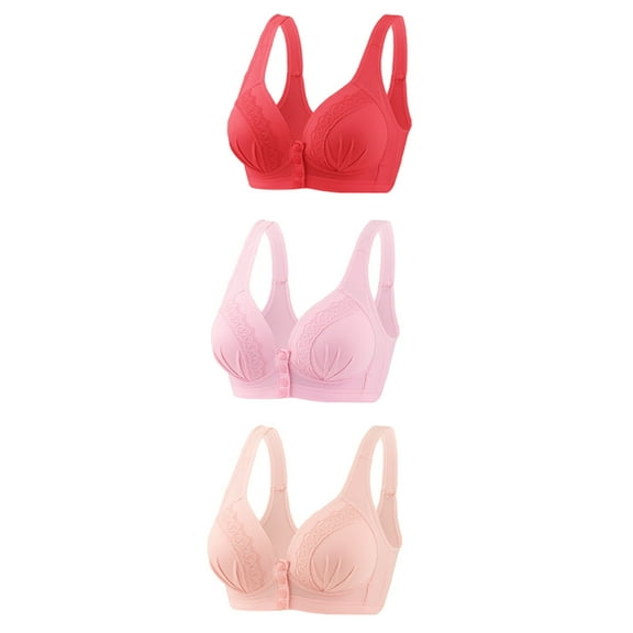 Crunowin Women's Open Front Bra 3 Pack, Adjustable Wireless Sports Breathable Push Up Everyday Underwear Hot Pink XXXL