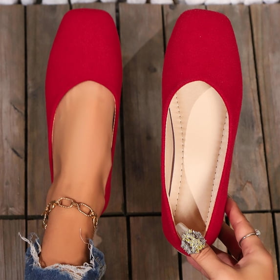 Crunowin Women's Outdoor Loafers, Shallow Toe Flat Bottom Solid Color Moccasins Style Shoes Red