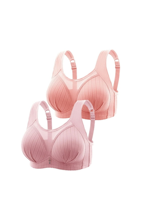 Women's Plus Size Bra 2 Pack, Behind Buckle Wire Free Comfort Solid Color Breathable Lingerie Everyday Underwear Pink XXXL