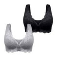 thumbnail image 1 of Crunowin Women's Plus Size Bra 2 Pack, Traceless Breathable Comfort Front Open Buckle Sexy Lace Full Coverage Daily Underwear Black XXXXL, 1 of 4