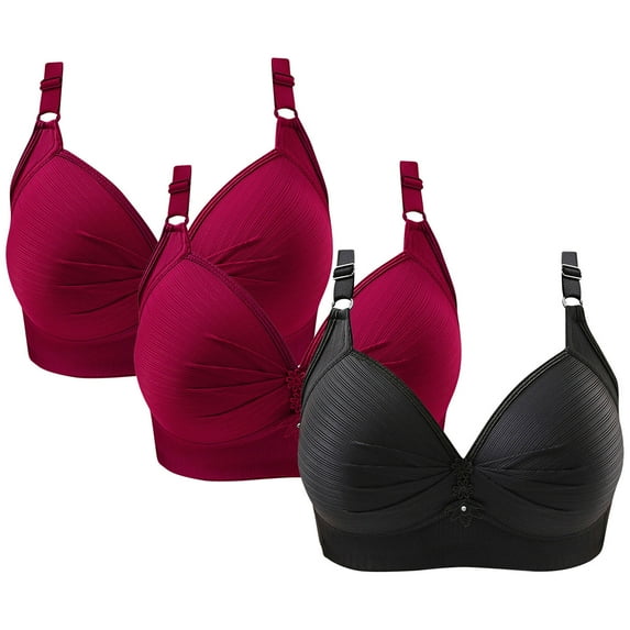 Crunowin Women's Plus Size Bra 3 Pack, Fashion Solid Color Push Up Full Coverage Wire Free Comfort Everyday Underwear Wine M