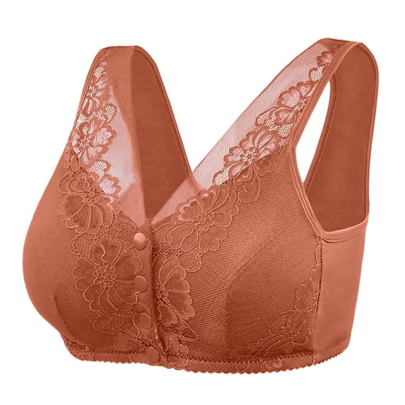 Crunowin Women's Plus Size Bra, Front Closure Sheer Cup Wireless Breathable Comfort Everyday Underwear Brown XXL