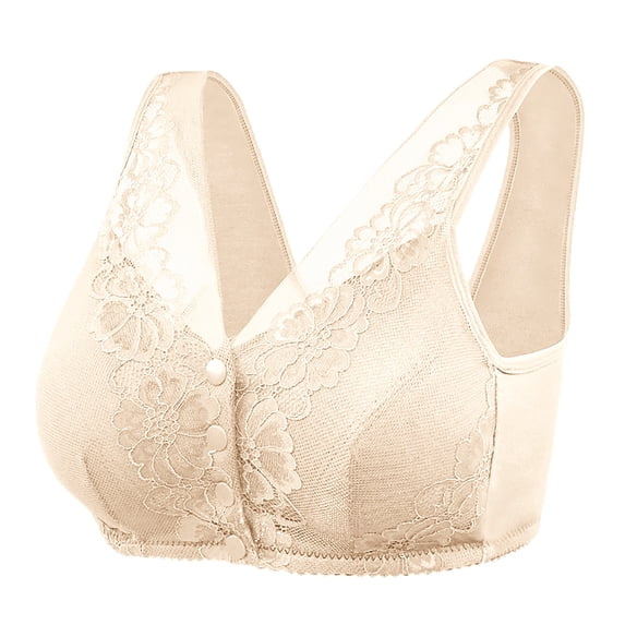 Crunowin Women's Plus Size Bra, Sheer Cup Wireless Front Closure Breathable Comfort Everyday Underwear Khaki XXXXL