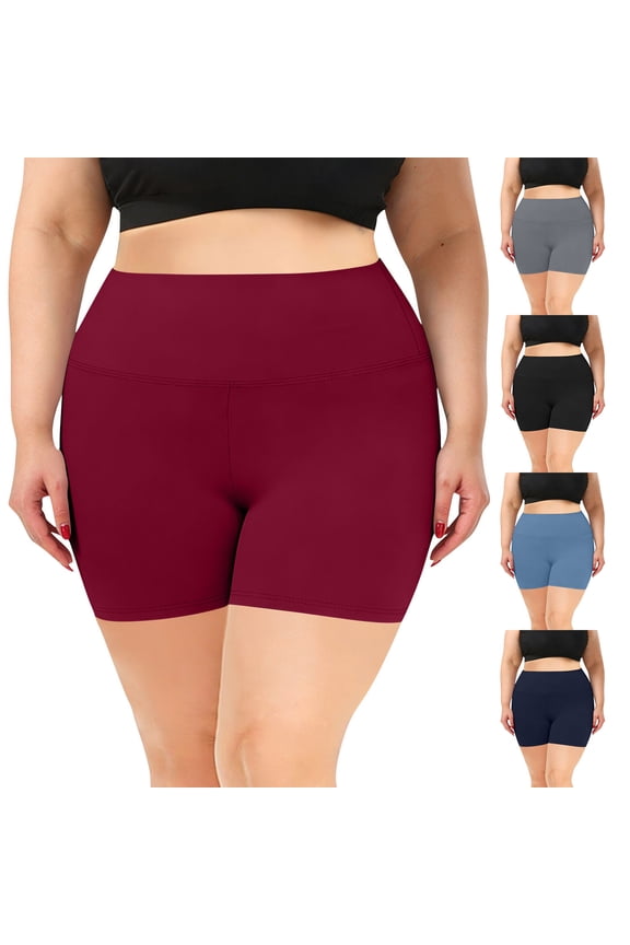 Women’s Plus-Size High-Waisted Yoga Shorts Stretch Elastic Waist Breathable Biker Shorts for Yoga, Cycling & Summer Activewear Navy Size XL