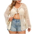 thumbnail image 1 of Crunowin Women's Plus Size Lace Mesh Long Sleeve Open Front Cardigan Casual Beach Cover Up Tops Beige Size 3XL, 1 of 5