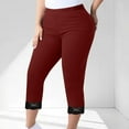 thumbnail image 1 of Crunowin Women's Plus Size Lace Trim Yoga Leggings, Solid Color 7/8 Length Slim Fit Lounge Pants Wine 2XL, 1 of 6