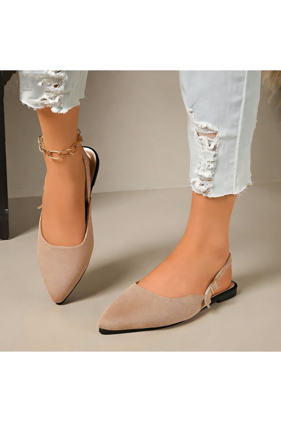 Women's Pointed Toe Flats, Backless Style All Season One Strap Design Everyday Comfortable Shoes Khaki