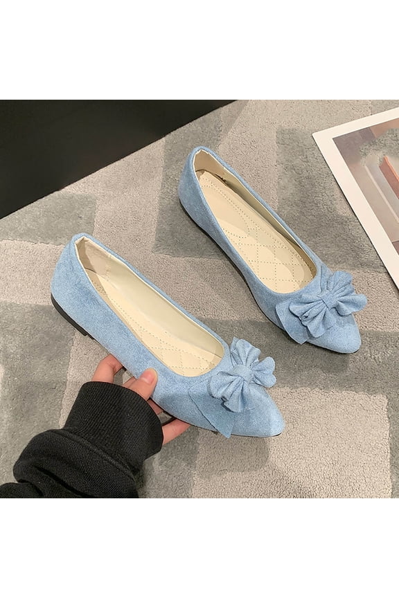 Women's Pointed Toe Flats, Multi Color Candy Colors Flower Design Spring Casual Shoes Light Blue