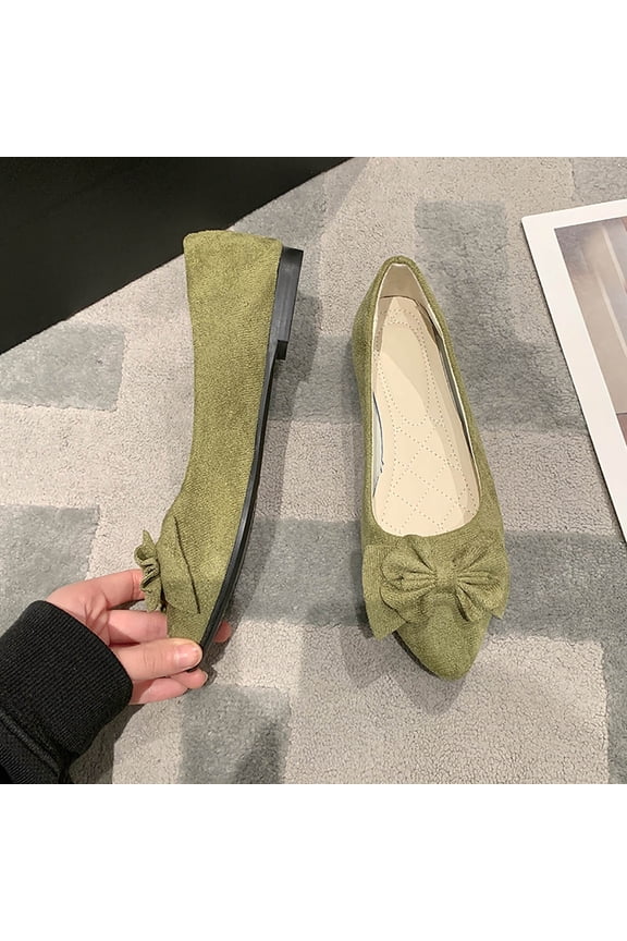 Women's Pointed Toe Flats, Multi Color Flower Design Candy Colors Spring Casual Shoes Army Green