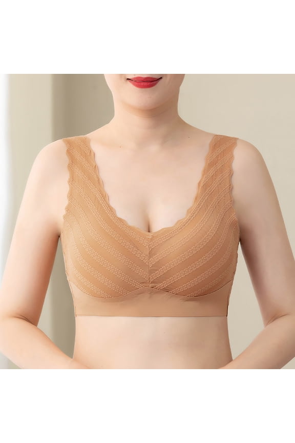 Women's Push Up Bra, Comfort Wire Free Breathable Traceless Solid Color Daily Underwear Orange L
