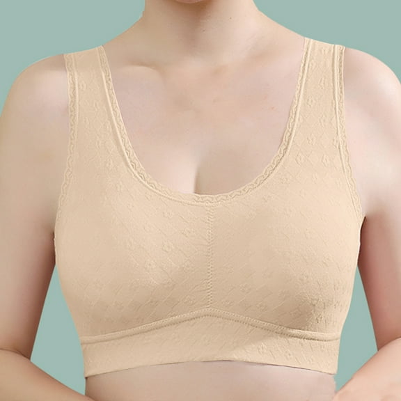 Crunowin Women's Push Up Bra, Solid Color Breathable Traceless Comfort Wire Free Daily Underwear Beige XL