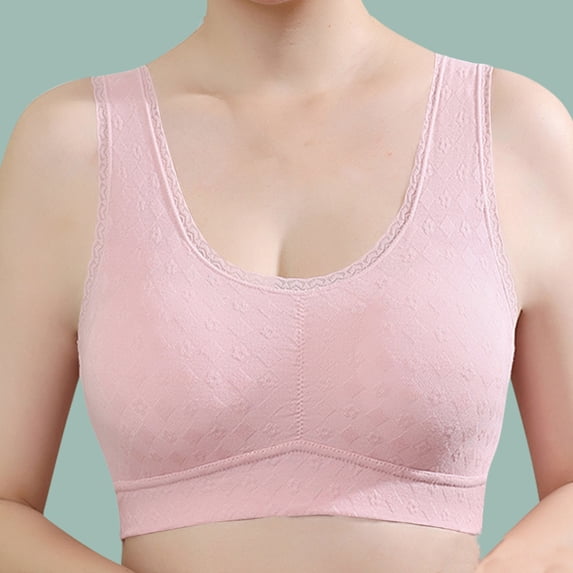 Crunowin Women's Push Up Bra, Solid Color Comfort Wire Free Breathable Traceless Daily Underwear Pink XXL