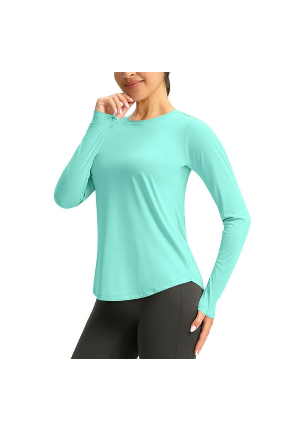 Women's Quick Dry Solid Sunscreen Shirts Long-Sleeved UPF 50+ Sun Protection Running Workout Summer T-Shirt Mint Green Size L