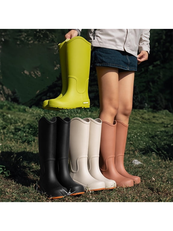 Women's Rain Boots, Waterproof Non-Slip Outdoor Daily Fashion Casual Tall Shoes Beige 6.5