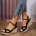 thumbnail image 1 of Crunowin Women's Rope Wedge Sandals, Thick Bottom Rope Sole Wraparound Design Casual Summer Shoes Black, 1 of 9