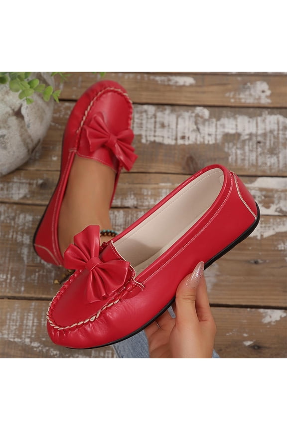 Women's Round Toe Comfort Shoes, Casual Design Covered-Toe Soft Sole Everyday Flat Flats Red