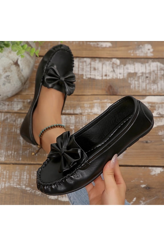 Women's Round Toe Comfort Shoes, Covered-Toe Casual Design Soft Sole Everyday Flat Flats Black