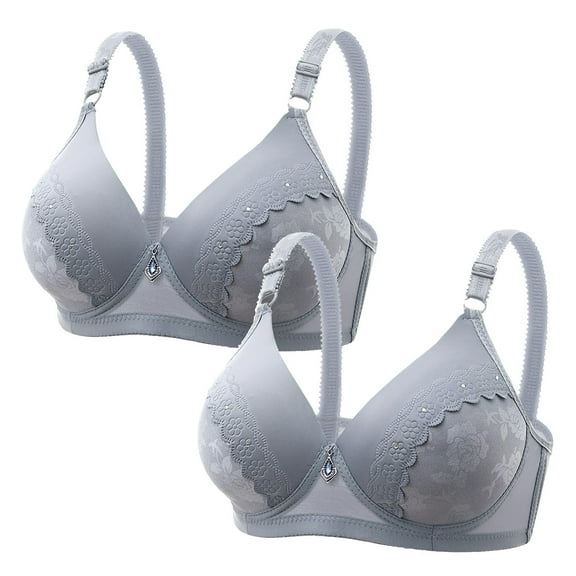 Crunowin Women's Sexy Adjustable Bra 2 Pack, Push Up Full Coverage Fashion Solid Color Wire Free Comfort Everyday Underwear Gray 40/90