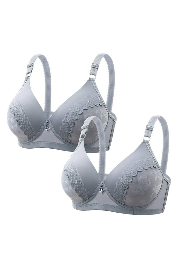 Women's Sexy Adjustable Bra 2 Pack, Push Up Full Coverage Fashion Solid Color Wire Free Comfort Everyday Underwear Gray 40/90