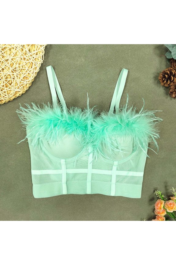 Women's Sexy Bra, Fluffy Smooth Push Up Breathable Seductive Lingerie Everyday Underwear Green S