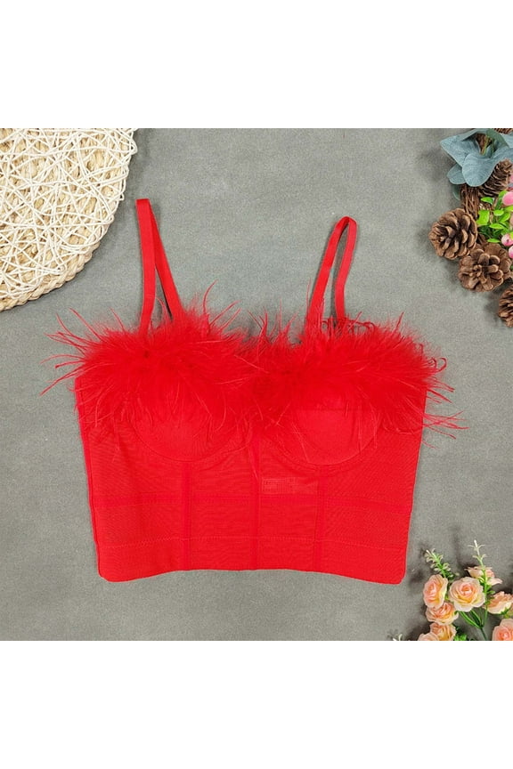 Women's Sexy Bra, Fluffy Smooth Push Up Breathable Seductive Lingerie Everyday Underwear Red S