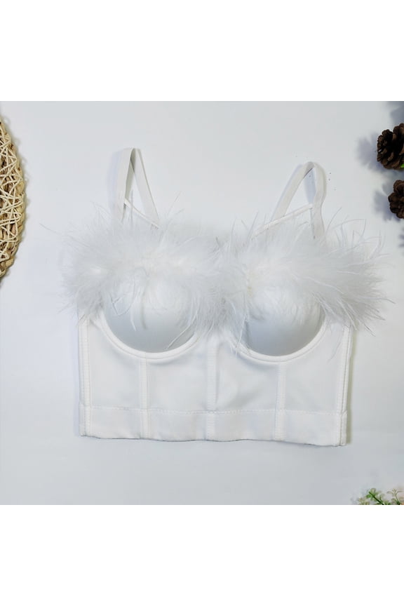 Women's Sexy Bra, Push Up Breathable Fluffy Smooth Seductive Lingerie Everyday Underwear White XL