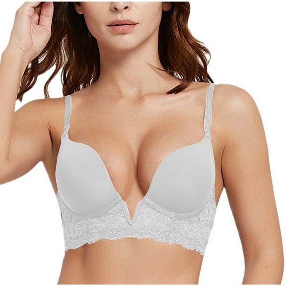 Crunowin Women's Sexy Lace Bra, Solid Color Underwire Lightweight Comfort Everyday Underwear White L