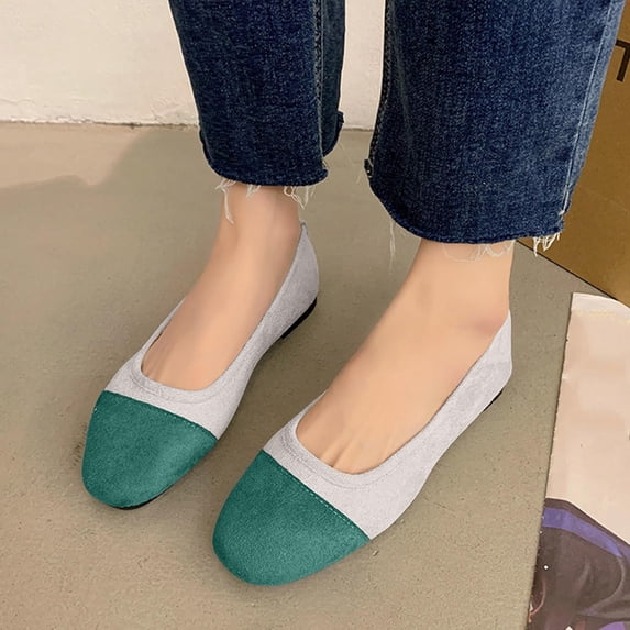 Crunowin Women's Shoes, Color-Block Shallow Mouth Round Toe Soft Flat Casual Shoes Green 9
