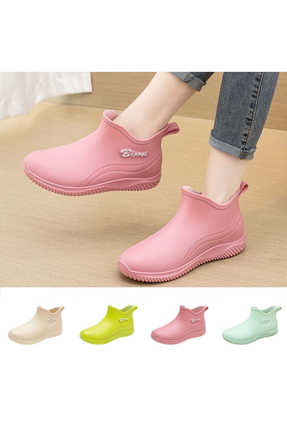 Women's Short Tube Rain Boots, Spring Summer Thick Sole Outdoor Waterproof Non-Slip Fashion Casual Shoes Pink 5.5
