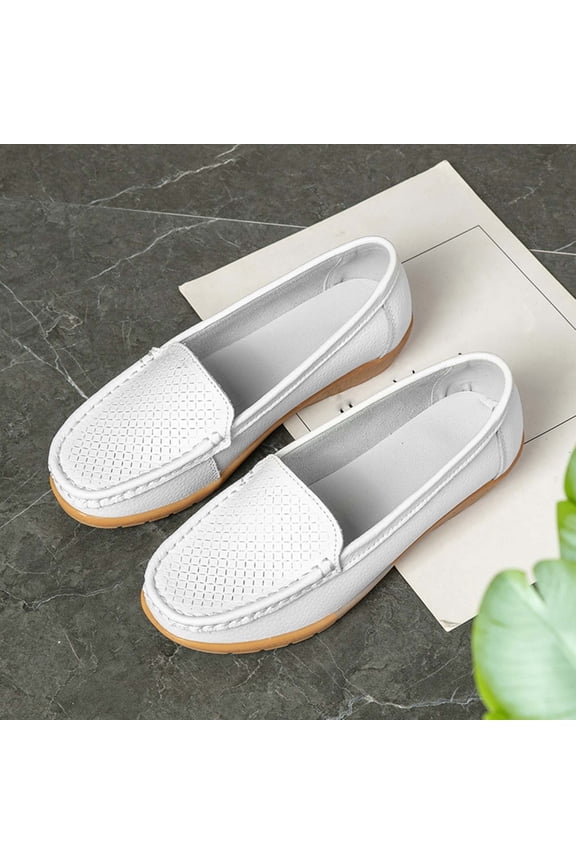 Women's Slip-On Casual Flats, Round Toe Breathable Mesh Covered-Toe Plus Size Everyday Shoes White