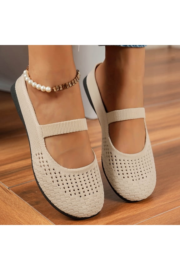 Women's Slip-On Flats, Everyday Casual Round Toe Mesh Fabric Comfort Shoes Khaki 6.5