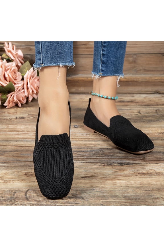 Women's Slip-On Flats, Knitted Mesh Fabric Shallow Mouth Lightweight Daily Shoes Black 8.5