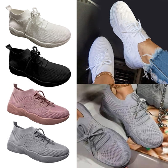 Crunowin Women's Sneakers, Plus Size Thick Sole Lace-Up Slip-On Lightweight Shoes Gray 7