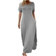 thumbnail image 1 of Crunowin Women's Solid Color Bohemian V-Neck Beach Dress with Pockets Flowy Casual Short Sleeve Maxi Dress Gray Size 2XL, 1 of 6