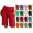 thumbnail image 1 of Crunowin Women's Solid Color Elastic Waist Twill Shorts with Pockets Comfortable Casual Summer Shorts Gray Size M, 1 of 9