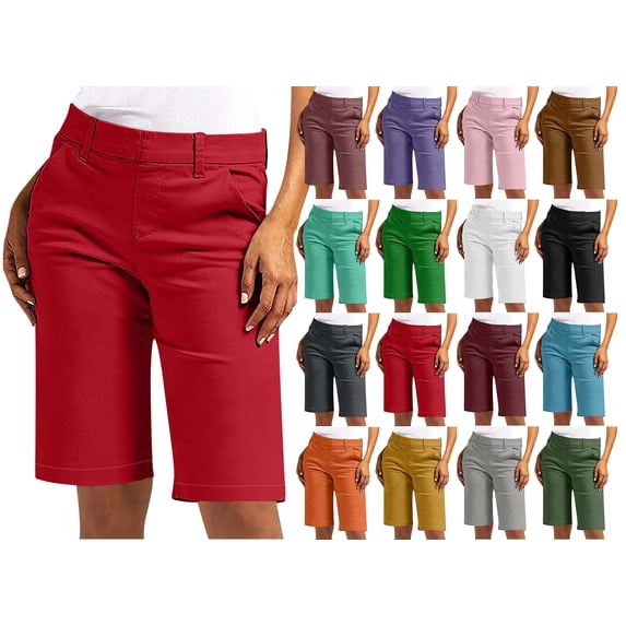 Crunowin Women's Solid Color Elastic Waist Twill Shorts with Pockets Comfortable Casual Summer Shorts White Size 5XL