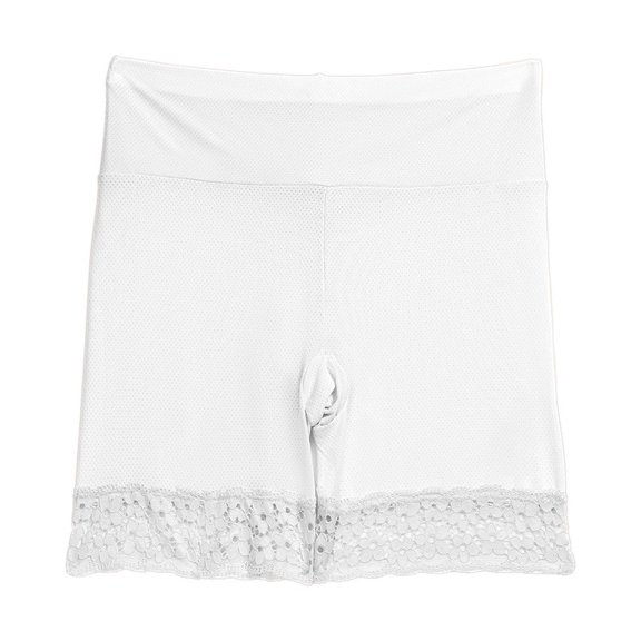 Crunowin Women's Solid Color High-Waisted Lace Shapewear Shorts Breathable Butt Lifting Panties White Size 2XL