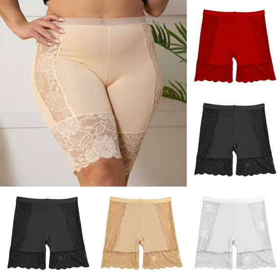 Crunowin Women's Solid Color High Waisted Shaping Shorts Seamless Hip Lifting Lace Panties Khaki Size L
