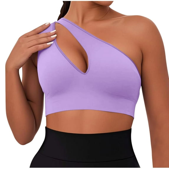 Crunowin Women's Sports Bras, One Shoulder Seamless Backless Yoga Bra Purple 2XL