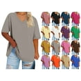 thumbnail image 1 of Crunowin Women's T-shirts Plus Size V-Neck Short Sleeve Tee Casual Summer Solid Color Tops Red Size L, 1 of 4