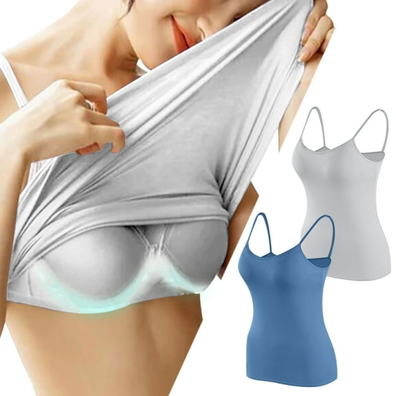Crunowin Women's Tank Top Bra 2 Pack, Breathable Comfort Moisture Wicking Solid Color Padded Support Workout Undershirts Lingerie Gray L