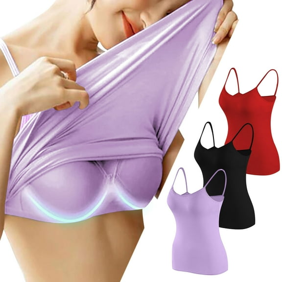 Crunowin Women's Tank Top Bra 2 Pack, Breathable Comfort Moisture Wicking Solid Color Padded Support Workout Undershirts Lingerie Purple XL