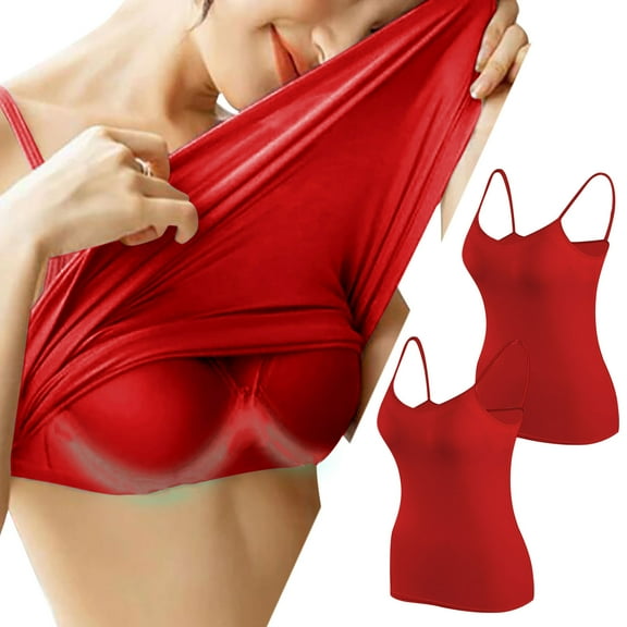 Crunowin Women's Tank Top Bra 2 Pack, Breathable Comfort Moisture Wicking Solid Color Padded Support Workout Undershirts Lingerie Wine L