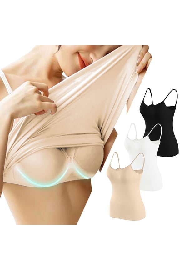Women's Tank Top Bra 2 Pack, Breathable Comfort Padded Support Moisture Wicking Solid Color Workout Undershirts Lingerie Beige S