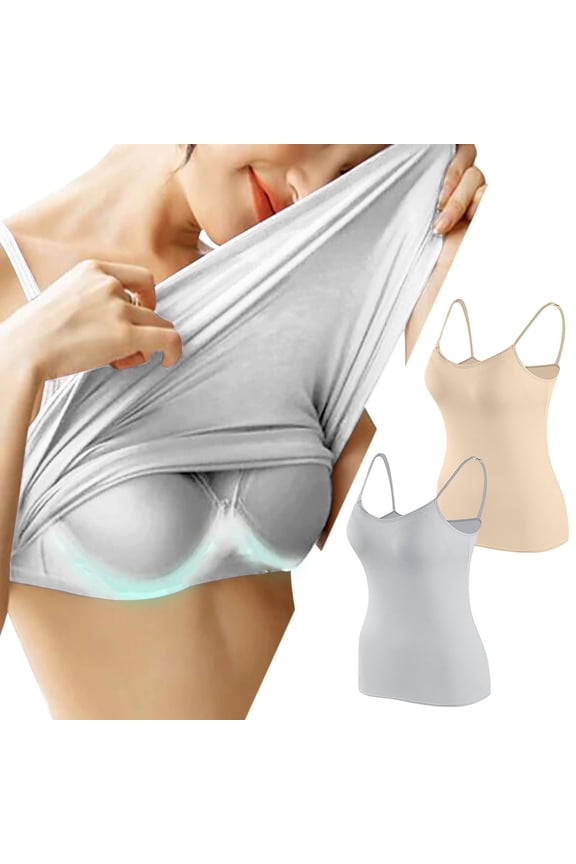 Women's Tank Top Bra 2 Pack, Moisture Wicking Solid Color Padded Support Breathable Comfort Workout Undershirts Lingerie Gray S