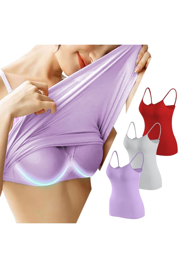 Women's Tank Top Bra 2 Pack, Moisture Wicking Solid Color Padded Support Breathable Comfort Workout Undershirts Lingerie Purple L