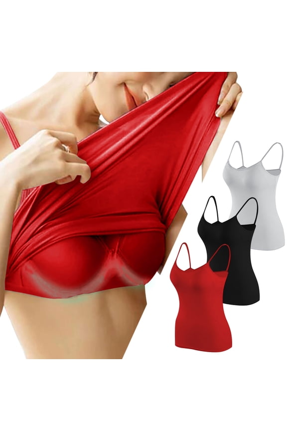 Women's Tank Top Bra 2 Pack, Padded Support Breathable Comfort Moisture Wicking Solid Color Workout Undershirts Lingerie Red S