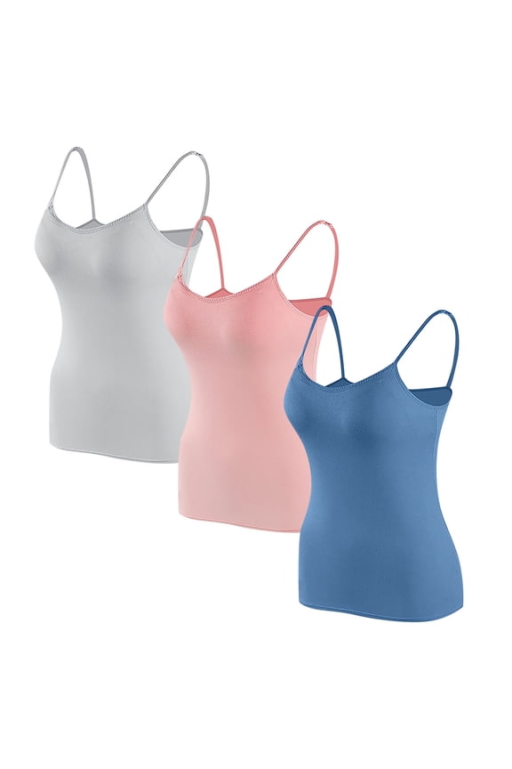 Women's Tank Top Bra 3 Pack, Breathable Comfort Padded Support Moisture Wicking Solid Color Workout Undershirts Lingerie Multicolor L
