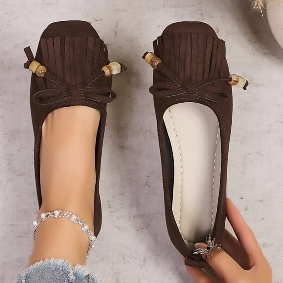 Crunowin Women's Tassel Bow Flats, Breathable Upper Plus Size Tassel ...